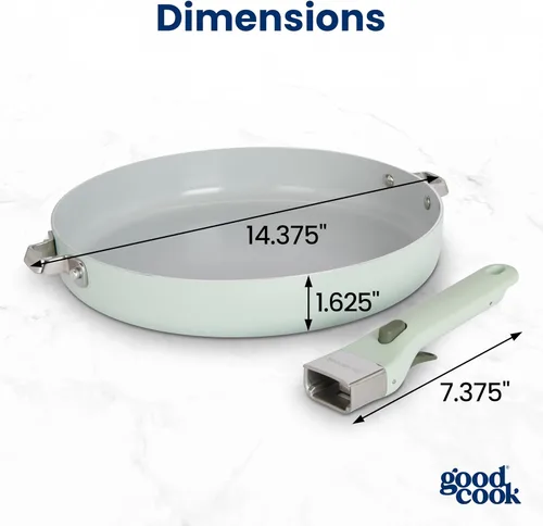 Miniatura 5 de GoodCook Sartén de cerámica con mango extraíble, compatible con inducción, antiadherente y apta para horno, 12 pulgadas, verde salvia