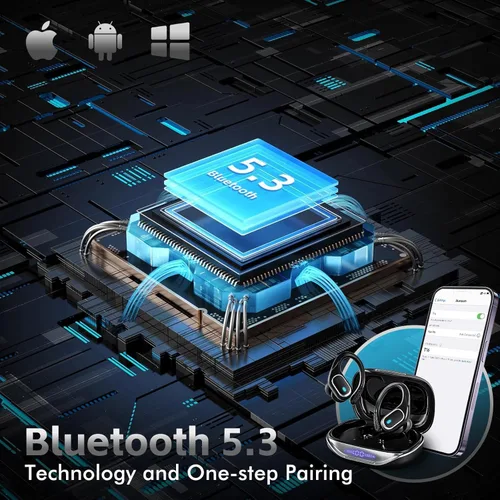 Miniatura 3 de Auriculares inalámbricos Bluetooth 80 horas de reproducción, IPX7, impermeables, funda de carga inalámbrica, ganchos para los oídos (negro)