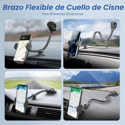 Miniatura 10 de OQTIQ Soporte para teléfono de automóvil de cuello de cisne de 13 pulgadas, soporte para parabrisas y tablero con ventosa fuerte, estabilizador