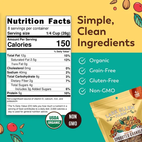Miniatura 2 de Lark Ellen Farm Bocados de granola libre de granos, paleo; deliciosos aperitivos veganos orgánicos certificados sin gluten y cereal hecho de nueces