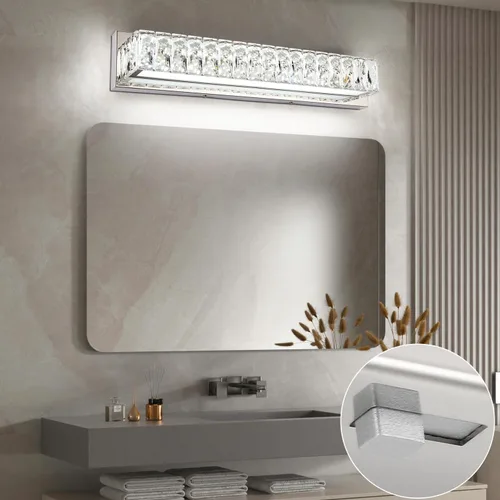Miniatura 5 de Luces de tocador de cristal para baño, barra de luz LED de 18 W, accesorios de iluminación cromados modernos sobre espejo para baño de 22.8 pulgadas