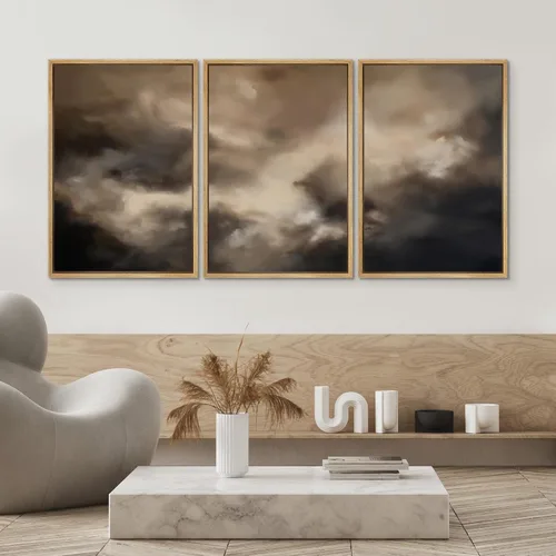 Miniatura 4 de SIGNWIN Lienzo enmarcado para pared, juego de arte dramático de cielo tormentoso, ilustraciones de paisaje nuboso Moody, arte moderno decorativo