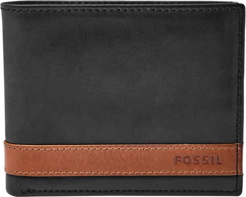 Fossil Billetera plegable de cuero para hombre con ventana de identificación abatible para hombres