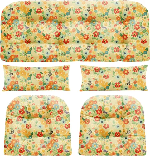Miniatura 14 de Cojines de silla de mimbre de 5 piezas, cojín impermeable para sofá de mimbre al aire libre, 1 cojín de asiento de amor, 2 cojines en forma de U y 2