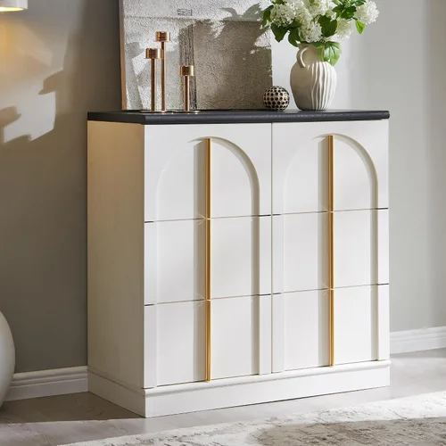 Miniatura 19 de ACCOHOHO Armario buffet con almacenamiento y puertas arqueadas, aparador de madera de 63 pulgadas con estante ajustable, modernas mesas de café