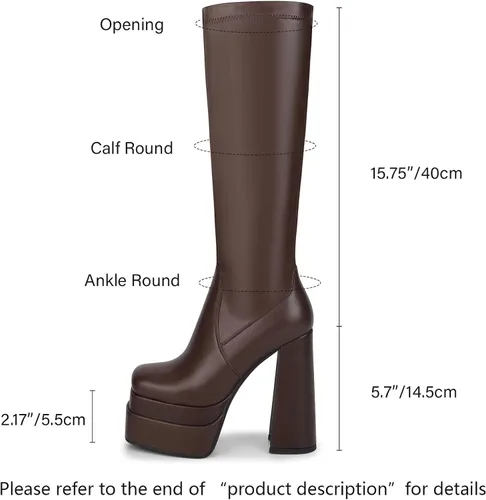 Miniatura 2 de wetkiss Botas altas hasta la rodilla con plataforma apilada para mujer, tacón alto grueso, botas de piel sintética negra, punta cuadrada, cremallera