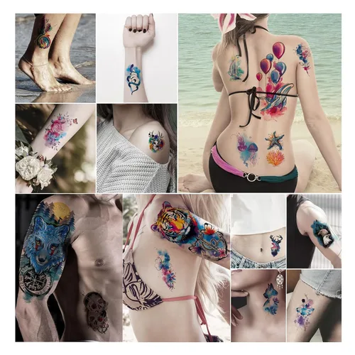 Miniatura 6 de JEEFONNA 86 hojas de tatuajes temporales, 14 hojas grandes de medio brazo de tatuajes falsos de flores, gato, búho y león, 72 hojas pequeñas