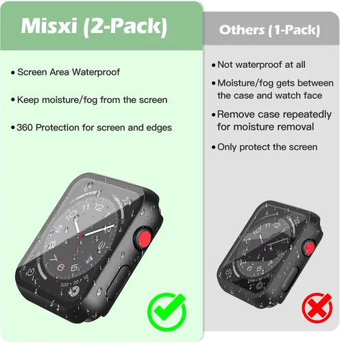 Miniatura 4 de Misxi Paquete de 2 fundas impermeables con botón diseñadas para Apple Watch Series 3 Series 2 de 38mm, funda rígida de policarbonato anticaídas