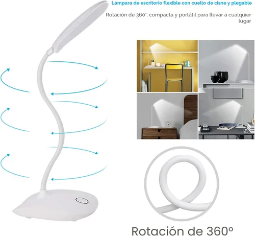 Miniatura 3 de Deeplite - Lámpara de escritorio LED con cuello de ganso flexible de 3 niveles de brillo, lámpara de mesa operada por batería de 5 W, control