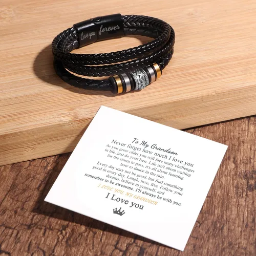 Miniatura 7 de JoycuFF Men Leather Bracelet Gifts for Birthday Christmast Braided Bracelet for Boyfriend Son Grandson Brother Son 7.58.59 inches Wristband