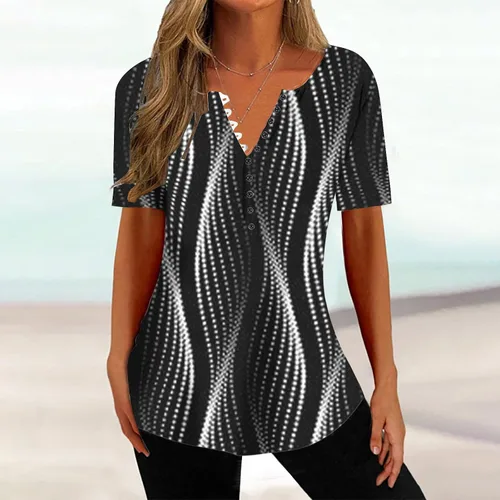 Miniatura 42 de Summer Shirts for Women 2025 Plus Size Short Sleeve Henley Tops Marble Floral Loose Tshirt Tee Casual Dressy Tunics