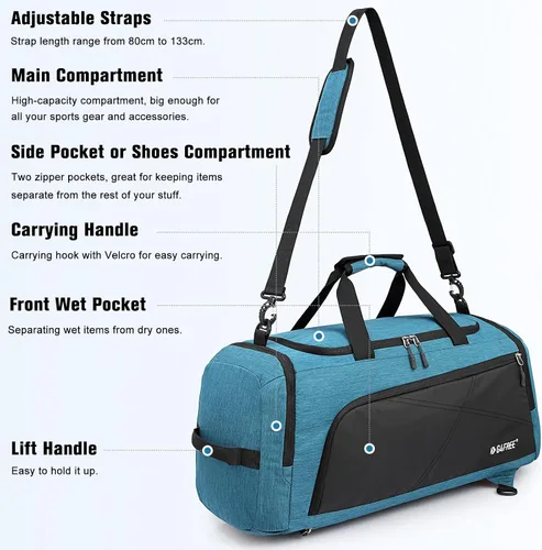 Miniatura 4 de G4Free Mochila de lona de 3 vías de 45L60L, bolsa de gimnasio con bolsillo húmedo y compartimento para zapatos, bolsa de lona para viajes