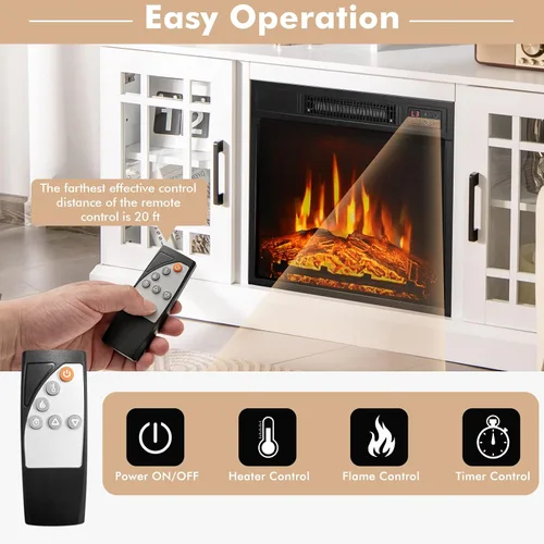 Miniatura 5 de Tangkula Soporte de TV con chimenea para televisores de hasta 55 pulgadas, con inserto de chimenea de 18 pulgadas 4777 BTU, brillo de 3 niveles