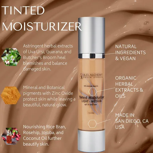 Miniatura 3 de RD Alchemy - Crema hidratante teñida 99% natural y orgánica LIGHT - Sombra media con SPF. La mejor crema BB y CC para pieles normales a secas.