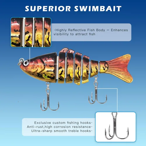 Miniatura 5 de Señuelos de pesca, cebos antideslizantes duraderos en agua dulce y salada, cebo de natación realista, trucha lubina fácil de atrapar, regalos