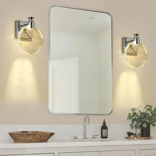 Miniatura 2 de Juego de dos apliques de pared con estilo real, minimalista y moderno espejo de alta gama, diseño redondo de cristal de burbuja en forma de disco