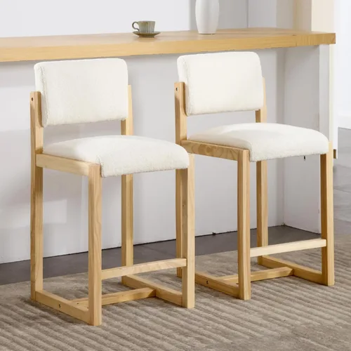 Miniatura 11 de LukeAlon Juego de 2 Taburetes de Mostrador de Lino, Tapizados de 26" de Altura de Asiento, Taburetes de Bar de Altura de Mostrador con Patas