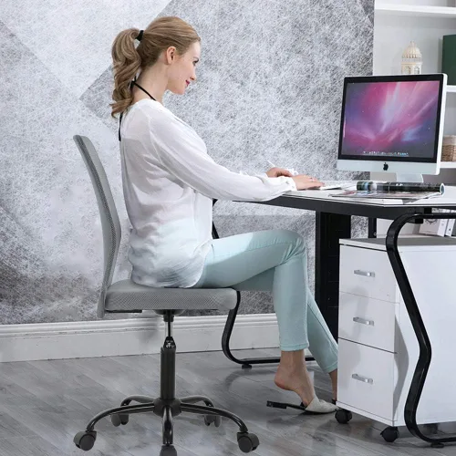 Miniatura 3 de Silla de oficina de malla simple, silla de oficina ergonómica sin brazos, silla de oficina en casa, silla de computadora ajustable, silla giratoria