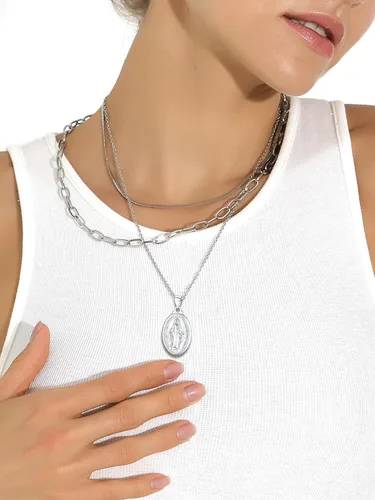 Miniatura 155 de U7 Saint Benedict/Michael Medal Necklace, 316L Stainless Steel Virgin Mary Necklace for Men Women, Bible Verse Protection Necklace Catholic