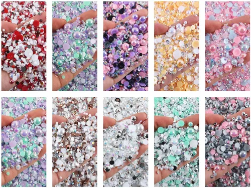 Miniatura 3 de Diamantes de imitación y perlas artesanales de tamaño mixto de 1.06 oz, diamantes de imitación de resina de gelatina de 0.079 a 0.394 pulgadas