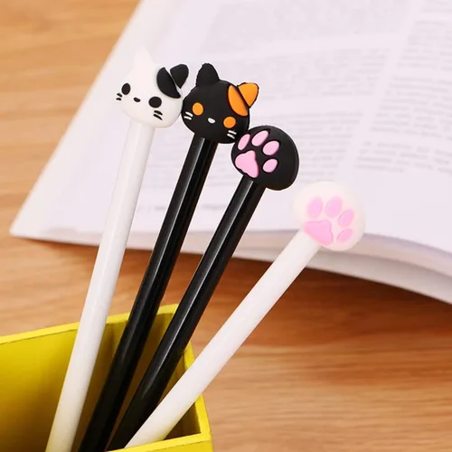 Miniatura 5 de Bolígrafos de gel de gatos lindos, juego de bolígrafos kawaii divertidos, bolígrafos de tinta negra de animales para niños, suministros de oficina