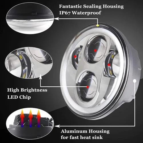 Miniatura 2 de Faro LED para motocicleta, 5-3/4 pulgadas, redondo, cromado, proyector LED con DRL blanco compatible con XL883N/FLSTS/XG750/FXDWG/XL1200V