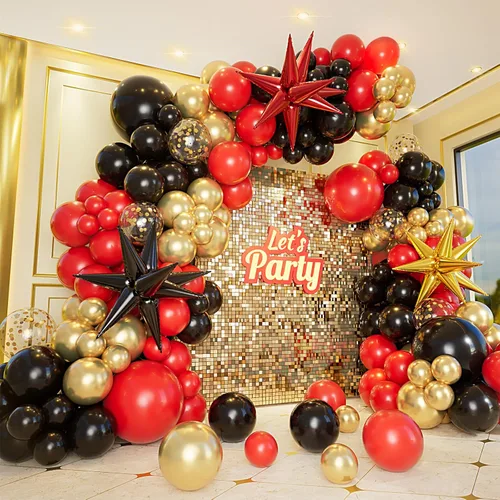 Miniatura 9 de Kit de arco de guirnalda de globos negros y dorados con globos de estrella en explosión, globos de látex de confeti de oro negro de 5/10/12/18