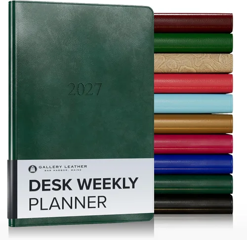 Miniatura 47 de Gallery Leather Agenda semanal y mensual grande 2025-2026, agenda y cuaderno con elegantes bordes de página dorados dorados, 12 meses, cactus Cactus