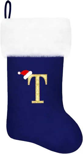 Miniatura 83 de Calcetines de Navidad bordados de 20 pulgadas con monograma, terciopelo negro con puño de felpa blanca supersuave, adornos clásicos para decoración