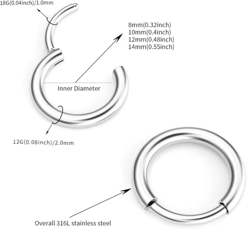 Miniatura 3 de Aretes de aro de acero inoxidable quirúrgico Juego de aretes de aro pequeños para hombres y mujeres hipoalergénicos tragus cartílago para dormir