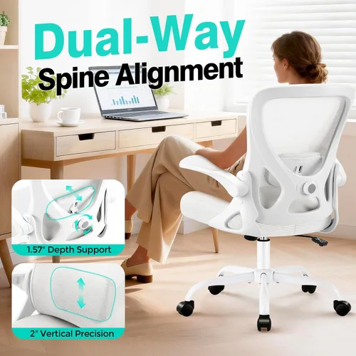 Miniatura 3 de AreShark Silla de oficina – Silla de escritorio ergonómica de malla transpirable con soporte lumbar ajustable y reposabrazos abatibles – Silla Blanco