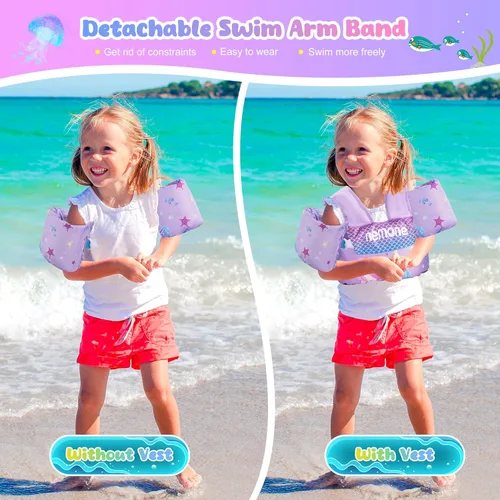 Miniatura 5 de Nemone Chaleco de natación para niños pequeños de 22 a 70 libras, flotadores para niños, chaqueta de natación con alas de agua para el brazo para A