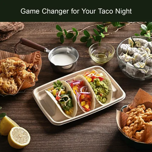 Miniatura 2 de 24 soportes desechables para tacos para fiestas, platos de tacos de papel prémium con 3 divisores, bandeja para tacos de fiesta para el martes