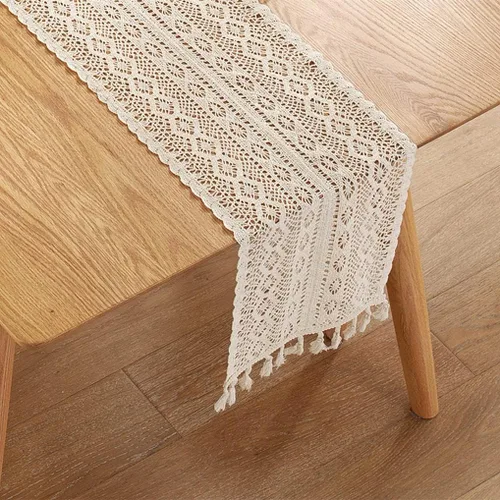 Miniatura 9 de Gemseek Camino de Mesa de Crochet de Algodón Boho de 60 Pulgadas, Camino de Mesa de Encaje Macramé Bohemio Beige Vintage para Cocina Mesa de Café