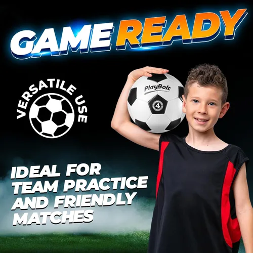 Miniatura 5 de PlayBolt Soccer Ball Size 4 with Pump - Black & White Training Practice & Match Ball for Kids, Youth and Adults (Pack of 1 or 4)
