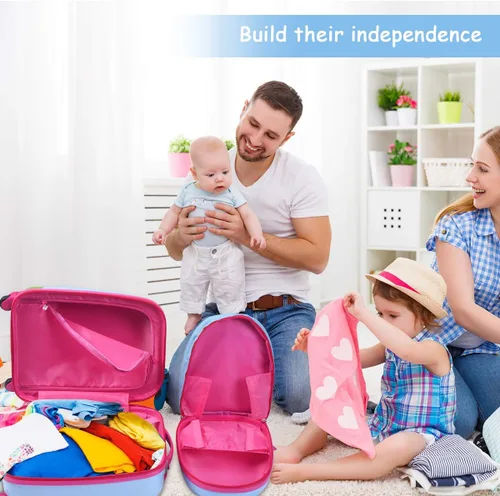 Miniatura 6 de GYMAX Juego de equipaje de mano para niños, maleta con ruedas de 12 y 16 pulgadas, 2 piezas