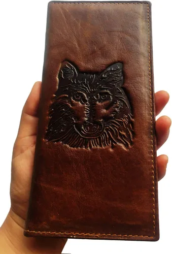 Miniatura 93 de Hombres Cool Eagle Wolf Caballo Totem Cuero Vaca Vertical Cartera Cremallera Multi-tarjeta Titular, Tótem de caballo, Minimalista