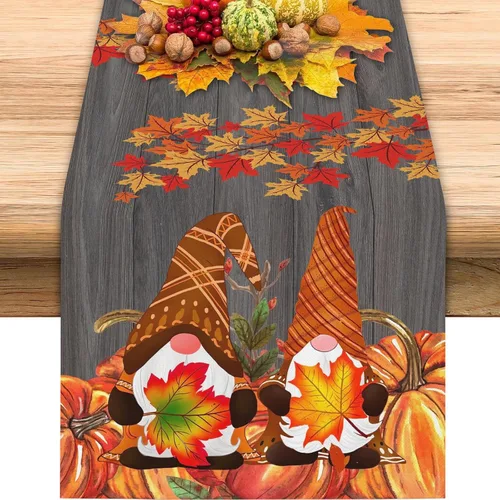 Miniatura 2 de GOOESING Gnomos de otoño, calabazas, hojas de arce, camino de mesa de otoño, temporada de Acción de Gracias, cocina, decoración de mesa de comedor