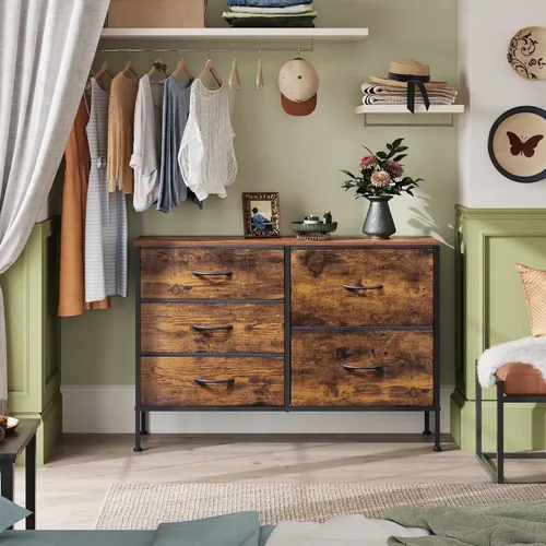 Miniatura 4 de WLIVE Cómoda para dormitorio con 5 cajones, con organizadores de cajones, cómoda de tela para sala de estar, armario, pasillo, guardería, estampado