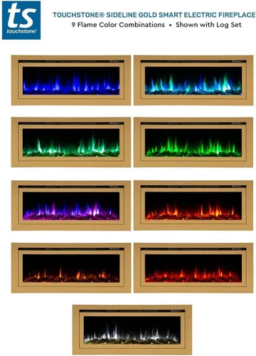 Miniatura 11 de Touchstone Sideline Deluxe - Chimenea eléctrica inteligente dorada, 60 pulgadas de ancho, habilitada para Alexa/WiFi, empotrada en pared, 5 ajustes