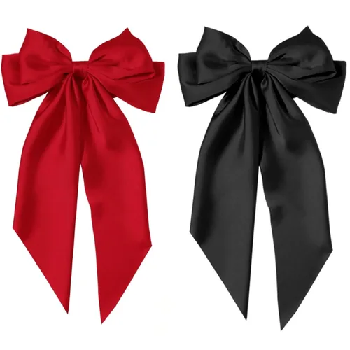 Miniatura 10 de Tobeffect Pinzas para el cabello, lazos para el cabello para mujeres y niñas, de satén sedoso, pinzas para el cabello con lazo grande, color rojo