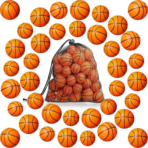 Miniatura 7 de Civaner 40 mini pelotas de baloncesto de goma pequeñas de espuma con bolsa de malla con cordón, regalos para niños y adultos, recuerdos de fiesta