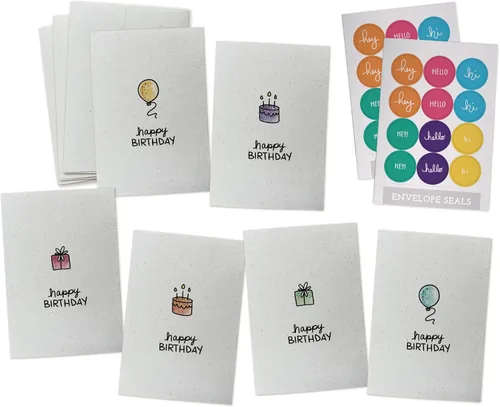 Juego de tarjetas minimalistas de feliz cumpleaños, 24 tarjetas de felicitación en blanco con sobres y sellos coloridos