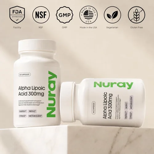 Miniatura 7 de Nuray Ácido alfa lipoico 300 mg - Soporte nervioso, antioxidante, energía, reparación nerviosa, apoyo al metabolismo, 60 días, cápsulas
