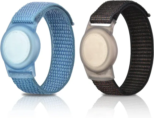 Paquete de 2 pulseras para niños para AirTag, correa de reloj de nailon con soporte para rastreador GPS, funda protectora compatible con Apple Air