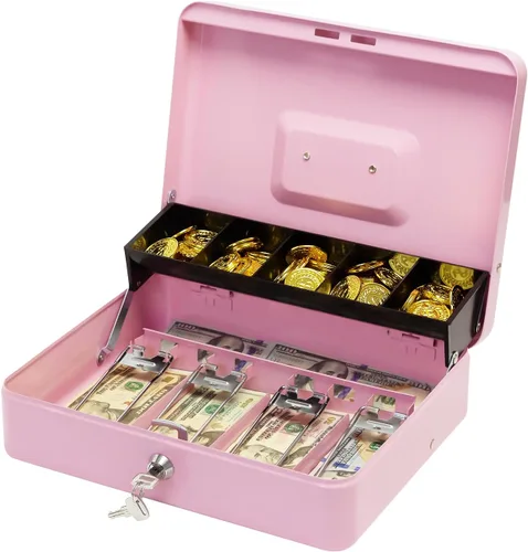 Miniatura 7 de Caja de efectivo con cerradura de combinación, caja de dinero de metal con bandeja de dinero, caja de bloqueo de efectivo para venta de garaje