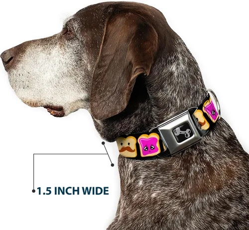 Miniatura 7 de Buckle-Down Collar de perro con hebilla de cinturón de seguridad, mantequilla de maní con bigote y gelatina, 1 pulgada de ancho, se adapta a cuello