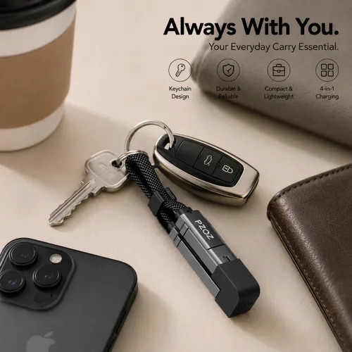 Miniatura 6 de pzoz Cable de carga múltiple llavero cable de carga con pantalla LED, 4 en 1 Multi USB C de carga rápida Combo Lightning/Tipo C/USB A/USBC