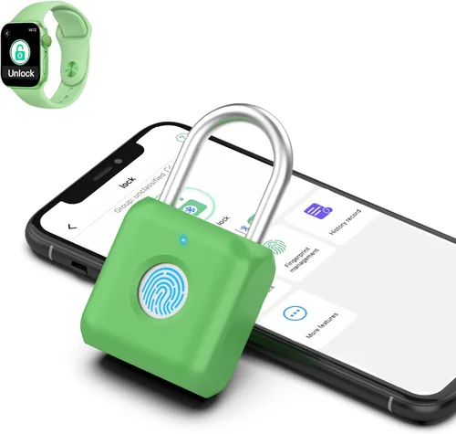 Miniatura 7 de Candado de huella digital eLinkSmart para casillero de gimnasio para niñas y mujeres con aplicación para teléfono iOS Watch, cerraduras de Púrpura