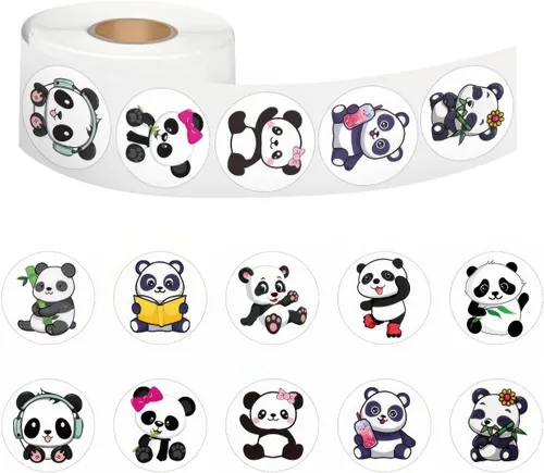 Miniatura 2 de Calcomanías de panda de dibujos animados (500 unidades), rollos de calcomanías de dibujos animados para adolescentes, decoraciones de fiesta